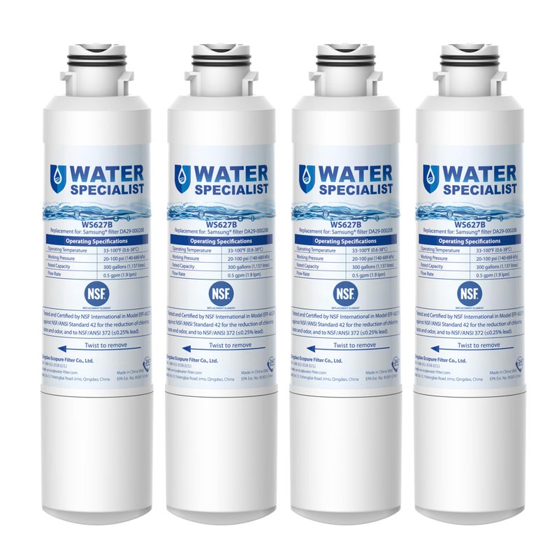 Waterspecialist DA29-00020B Replacement for Samsung Water Filter DA29-00020B, HAF-CIN/EXP, DA29-00020B-1, HDX FMS-2, RS25J500DSR, RF28HMEDBSR, RF263BEAESR, RF4287HARS, DA97-08006A-1, 4 Filters - Image 1
